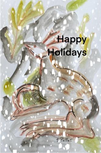 Holiday Card 20227”X10”Watercolor, Pastel Pencils, Graphite Pencil and Procreate snow