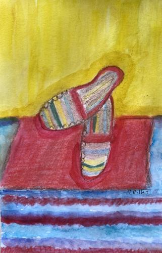 When Your Feet Say It Is Time For Vacation5.5” X 8.5”Watercolor, Conte Pencil, Pastel Pencils