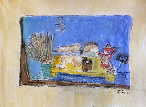 An Artful French Bakery Display7”X10”Acrylic, Gouache, Pastel Pencils, and Graphite Pencil