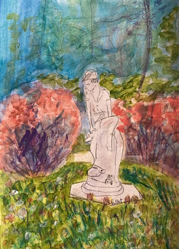 Peter Pan Statue in Carl Schulz Park NYC7”X10”Acrylic, Pastel Pencils, and Graphite 