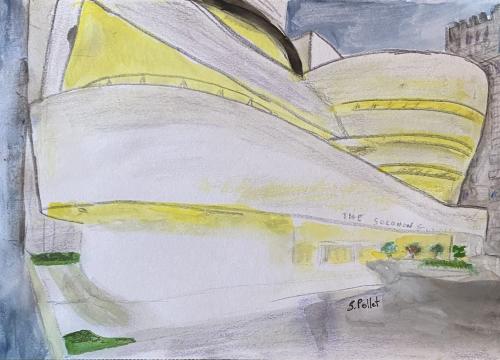 The Solomon Guggenheim Museum NYC7” X 10”Watercolor, Pastel Pencils and Graphite Pencil