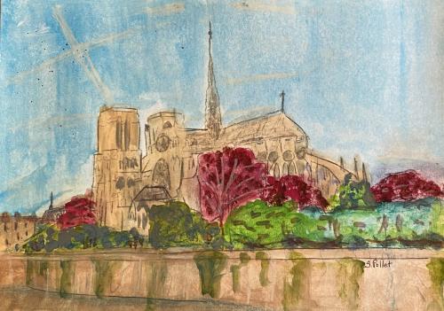 Notre Dame Cathedral Paris9” X 12”Acrylic,Pastel Pencils, and Graphite
