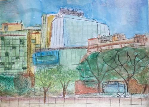 The new Whitney Museum in downtown NYC7” X 10”Watercolor, Pastel Pencils and Graphite Pencil