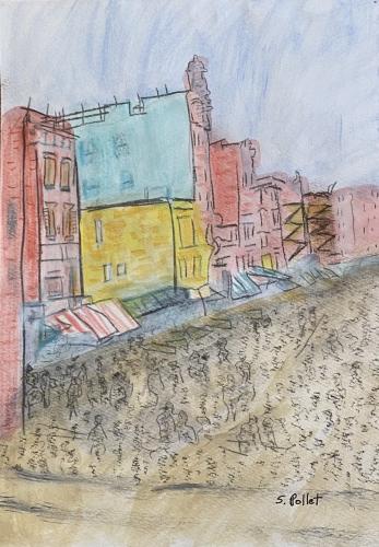 Hester Street Lower East Side NYC7”X10”Acrylic, Pastel Pencils, and Graphite 