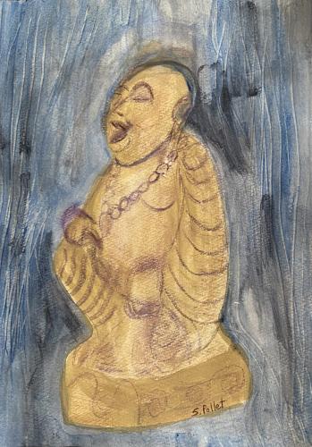 Happy Buddha Laughing In The New Year7”X10”Acrylic, Pastel Pencils, and Graphite 