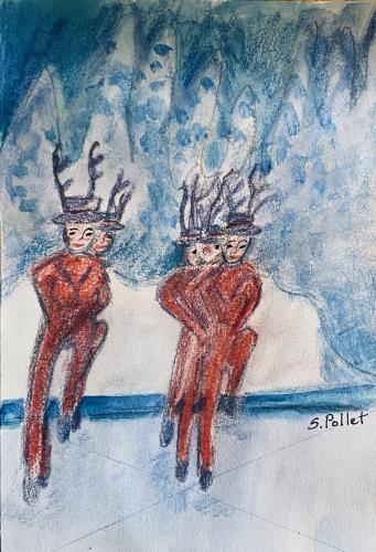 The Rockettes At Radio City Music Hall NYC5.5” X 8.5”Watercolor, Black Ink, Oil Pastels and Pastel Pencils