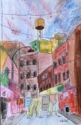 Chinatown NYC7” X 10”Watercolor, Pastel Pencils and Graphite Pencil