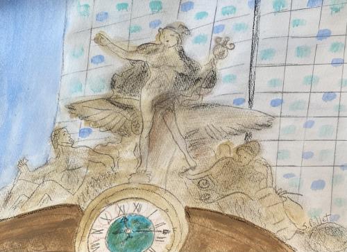 The Tiffany Clock At Grand Central Station NYC7”X10”Acrylic, Pastel Pencils, and Graphite Pencil
