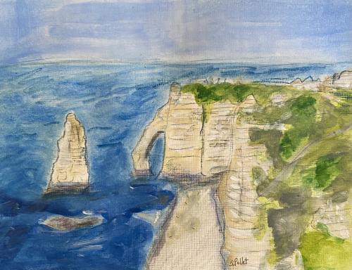 Etretat Cliffs, France9” X 12”Acrylic, Gouache, Pastel Pencils, and Graphite