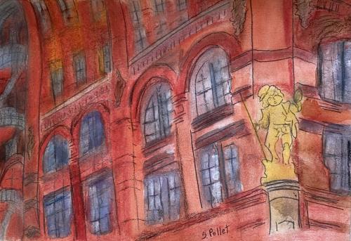 The Historic Puck Building in NYC7” X 10”Watercolor, Pastel Pencils and Graphite Pencil