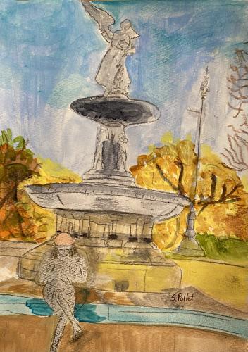 Bethesda Fountain NYC5.5” X 8.5”Watercolor and Pastel Pencils