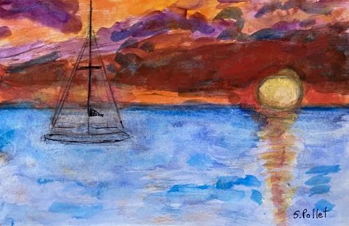 Sunset at Palm Beach, Aruba5.5” X 8.5”Watercolor, Oil Pastels, and Pastel Pencils