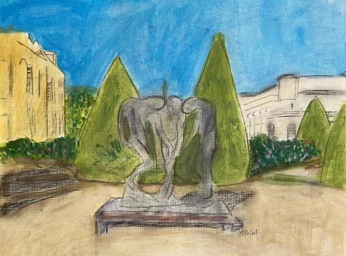 Rodin Museum Paris9 1/2” X 12”Acrylic, Gouache, Pastel Pencils, and Graphite