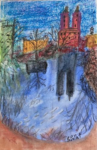 The Lake in Central Park NYC 5.5” X 8.5”Watercolor, Oil Pastels, and Pastel Pencils