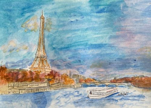 Boat Ride on the Seine, Paris8 3/4” X 12”Acrylic, Gouache, Pastel Pencils, and Graphite