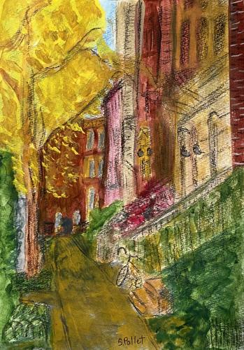 Street in Greenwich Village NYC 7”X10”Acrylic, Pastel Pencils, and Graphite 