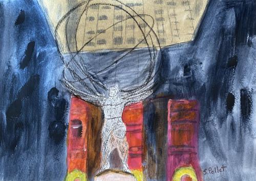 Atlas Holding Up The SkyRockefeller Center NYC7”X10”Acrylic, Pastel Pencils, and Graphite 