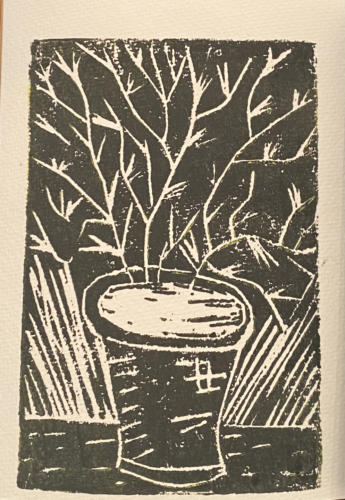 Black Flowerpot LinocutPrinted on 5” X 7” Card