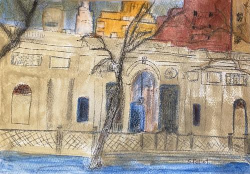The Morgan Library NYC In Winter7”X10”Acrylic, Pastel Pencils, and Graphite 