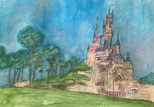 Disney Paris9” X 12”Acrylic, Gouache, Pastel Pencils, and Graphite
