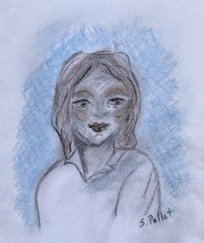 Katie’s Portrait With Triangles5.5” X 8.5”Watercolor, Conte Pencil, Pastel Pencils