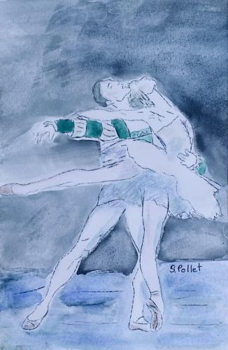 Swan Lake Ballet7” X 10”Watercolor, Pastel Pencils and Graphite Pencil