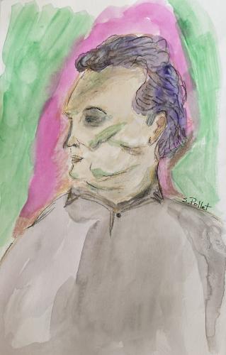 Amos in Profile5.5” X 8.5”Watercolor, Conte Pencil, Pastel Pencils, Ink