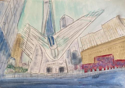 World Trade Center Oculus NYC7”X10”Acrylic, Pastel Pencils, and Graphite 