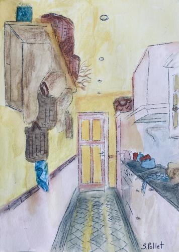 Sunny Kitchen7” X 10”Watercolor, Pastel Pencils and Graphite Pencil