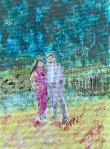 Eve And Brad Celebrating In Nature5” X 7”Acrylic, Graphite Pencil and Ink