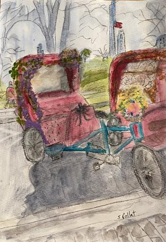 Bicycle Buggies Central Park NYC7”X10”Acrylic, Pastel Pencils, and Graphite 