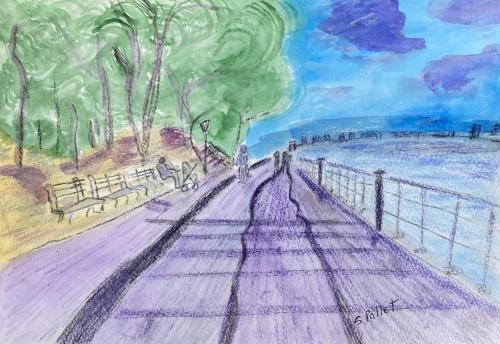 Riverside Park In NYC7”X10”Watercolor, Pastel Pencils and Graphite Pencil