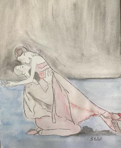 Valentine’s Day Romeo and Juliet7” X 10”Watercolor, Pastel Pencils and Graphite Pencil