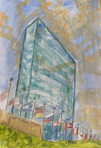 United Nations NYC7”X10”Acrylic, Pastel Pencils, and Graphite 