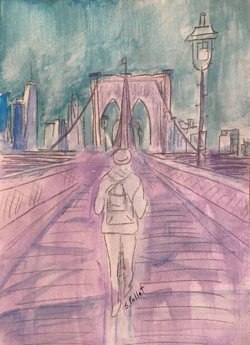 Brooklyn Bridge7”X10”Acrylic, Pastel Pencils, and Graphite 