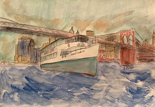 Circle Line NYC7”X10”Acrylic, Pastel Pencils, and Graphite 