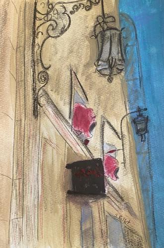 Paris Old And New7”X10”Acrylic, Gouache, Pastel Pencils, and Graphite 