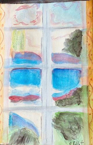 Rear WindowBouquet de fleurs5.5” X 8.5”Watercolor, Conte Pencil, Pastel Pencils, Ink