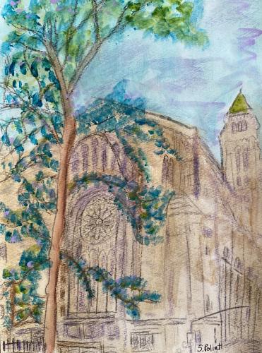 Temple Emanuel NYC7”X10”Acrylic, Pastel Pencils, and Graphite 