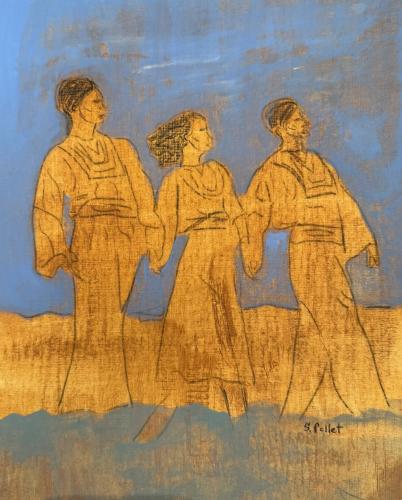 Kibbutz Dancers in Israel9” X 12”Acrylic, Gouache, Pastel Pencils, and Graphite
