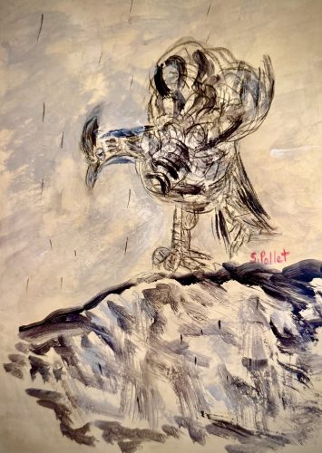 Hawk Surveying The Scene7”X10”Acrylics and Pastels on Paper