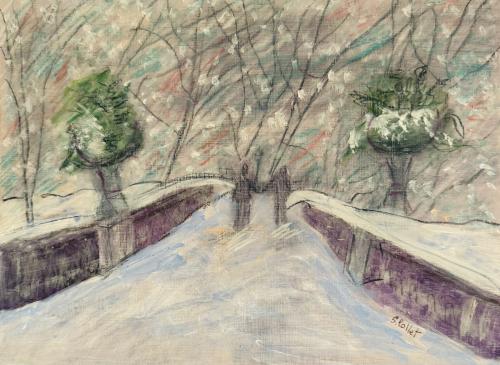 NYC Series:  Central Park In The Snow9” X 12”Acrylic, Gouache, Pastel Pencils, and Graphite