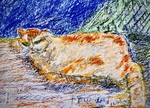 Cat Series: Do Not Disturb7”X10”Acrylics and Pastels on Paper