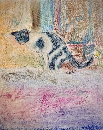 Cat Series: Surveying The Ground7”X10”Acrylics and Pastels on Paper