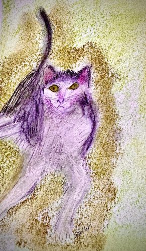Cat Series: It’s A Stretch5.5”X 8.5”Pastels on Paper