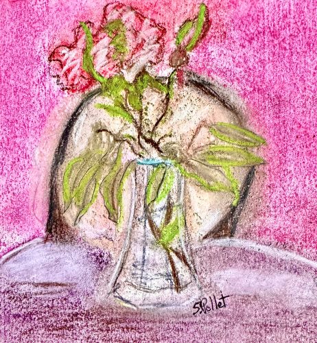 Small Bouquet, Table and Chair5.5”X 8.5”Pastels on Paper