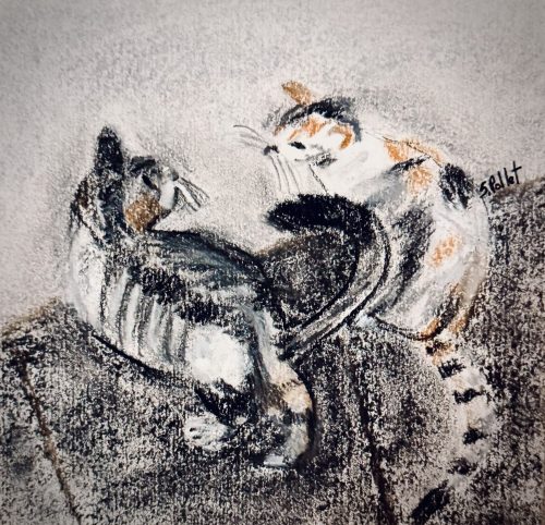 Cat Series: Pas De Deux5.5”X 8.5”Pastels on Paper