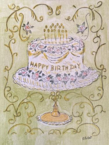 Birthday Cake9” X 12”Acrylic, Gouache, Pastel Pencils, and Graphite