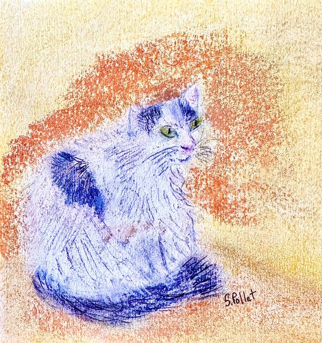 Cat Series: Awareness5.5”X 8.5”Pastels on Paper