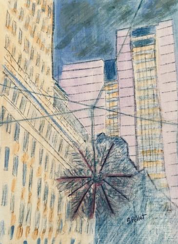NYC Series:  Fifth Avenue Holiday Time9” X 12”Acrylic, Gouache, Pastel Pencils, Ink and Graphite